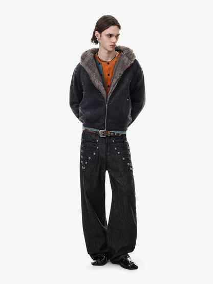 Side-Studded Hooded Padded Coat