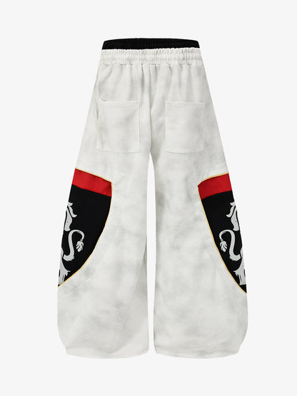 Lion Patchwork Distressed Dirty-Wash Sweatpants; Flower Ash / S, Flower Ash / M, Flower Ash / L, Flower Ash / XL