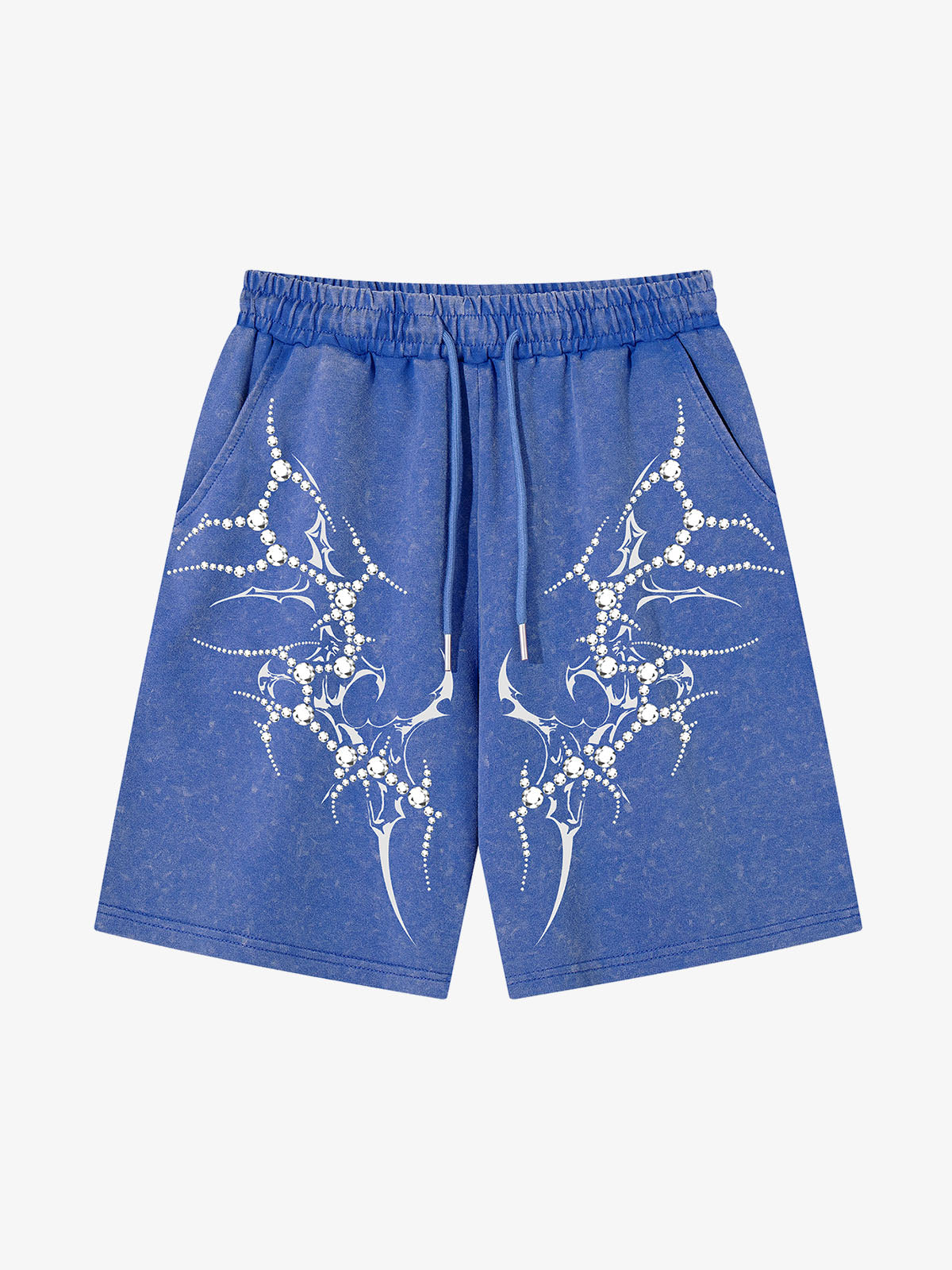 Distressed Thorn Rhinestone Shorts; Blue / S, Blue / M, Blue / L, Blue / XL, Blue / 2XL