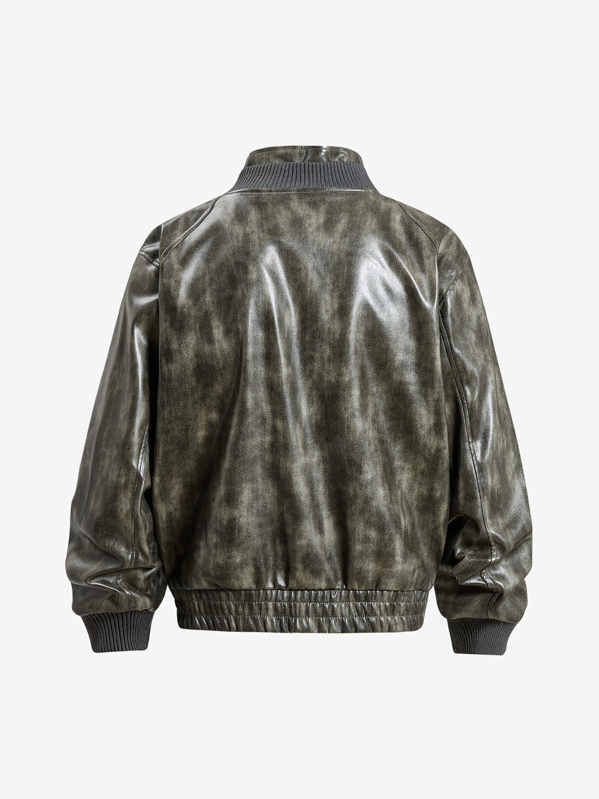 Structured Biker Leather Jacket; Blackish Green / S, Blackish Green / M, Blackish Green / L, Blackish Green / XL