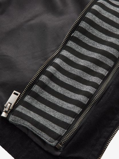 Detachable Striped-Hood Crop Jacket; Black / M, Black / L, Black / XL, Black / 2XL