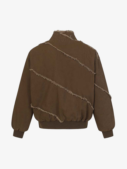 Deconstructed Patchwork Frayed Washed Jacket; Coffee / S, Coffee / M, Coffee / L, Coffee / XL