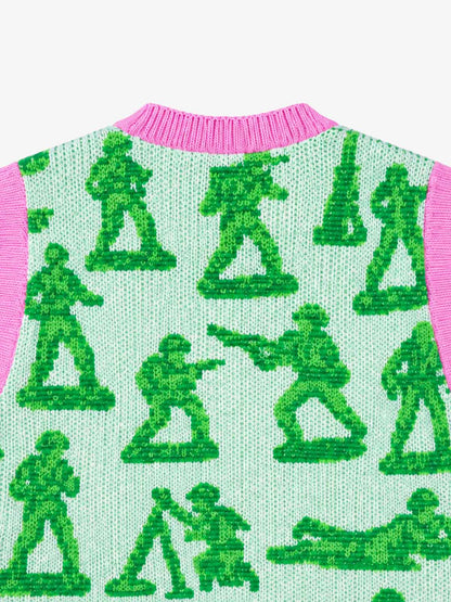 Green Figure Jacquard Cropped Sweater Vest; Green / S, Green / M, Green / L, Green / XL, Green / 2XL