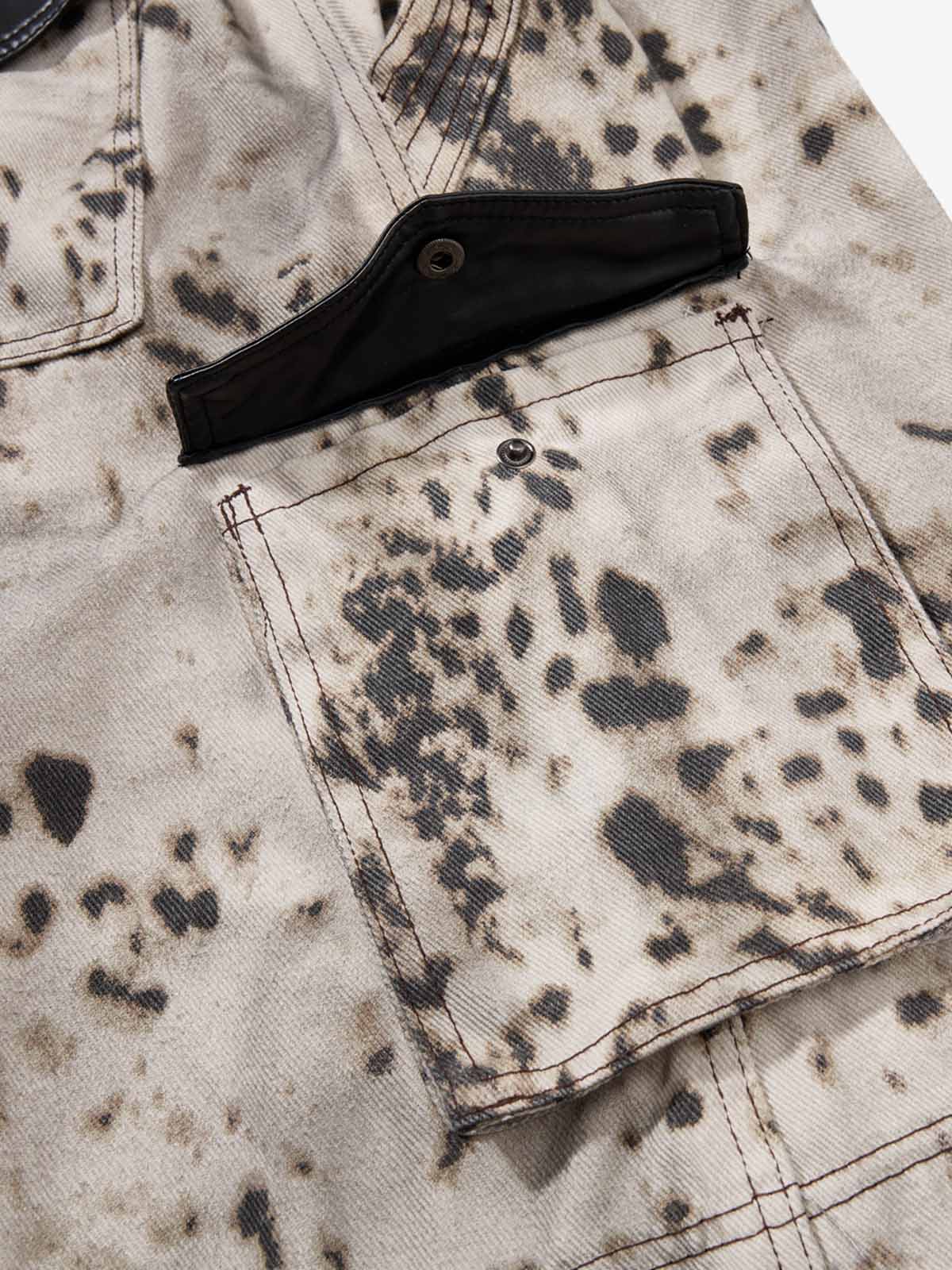 Leopard Patchwork Workwear Jeans; Apricot / S, Apricot / M, Apricot / L, Apricot / XL, Apricot / 2XL