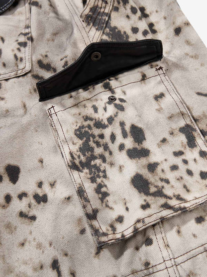 Leopard Patchwork Workwear Jeans; Apricot / S, Apricot / M, Apricot / L, Apricot / XL, Apricot / 2XL