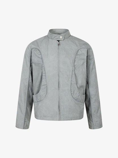 Retro Patchwork Stand Collar Work Jacket