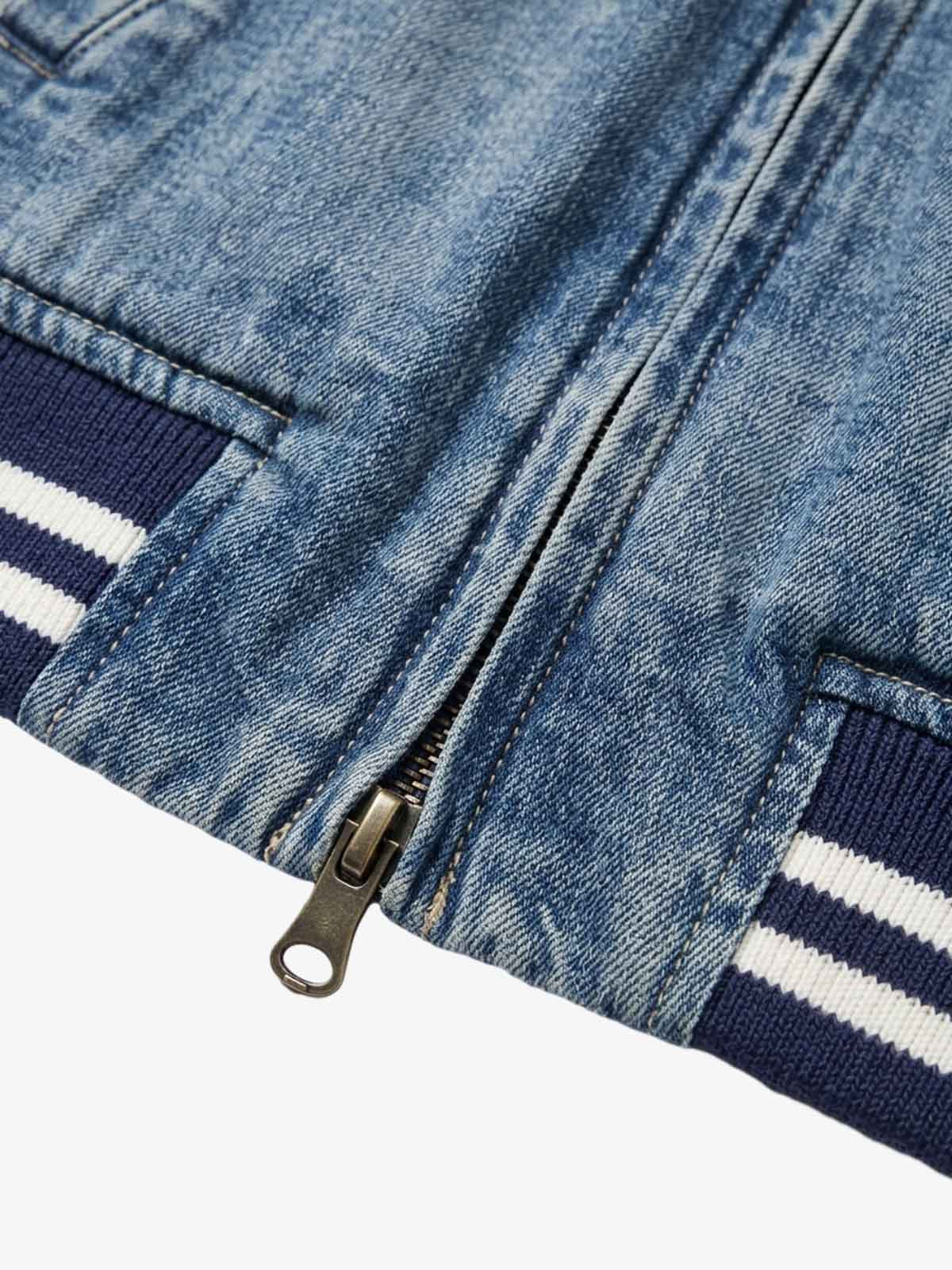 Anchor Club Star Graphic Washed Denim Jacket; Washed Denim Blue / S, Washed Denim Blue / M, Washed Denim Blue / L, Washed Denim Blue / XL, Washed Denim Blue / 2XL
