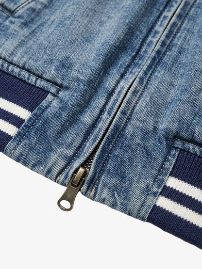 Anchor Club Star Graphic Washed Denim Jacket; Washed Denim Blue / S, Washed Denim Blue / M, Washed Denim Blue / L, Washed Denim Blue / XL, Washed Denim Blue / 2XL