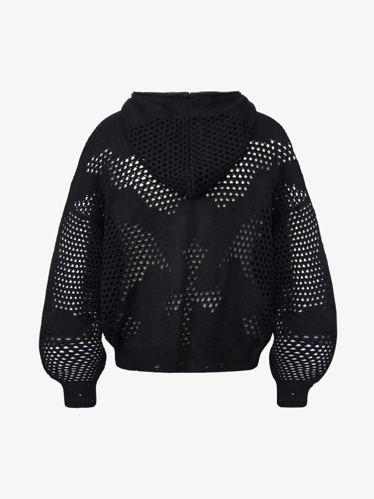 Knit Mesh Studded Boxy Zip-Up Hoodie; Black / S, Black / M, Black / L, Black / XL