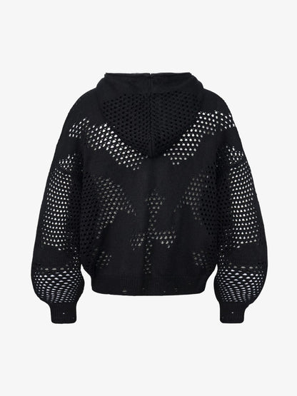 Knit Mesh Studded Boxy Zip-Up Hoodie; Black / S, Black / M, Black / L, Black / XL