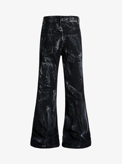 Heavy-duty Waxed Flared Jeans; Black / S, Black / M, Black / L, Black / XL, Black / 2XL