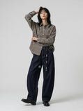 Indigo Beaded Wide-Leg Denim Pants