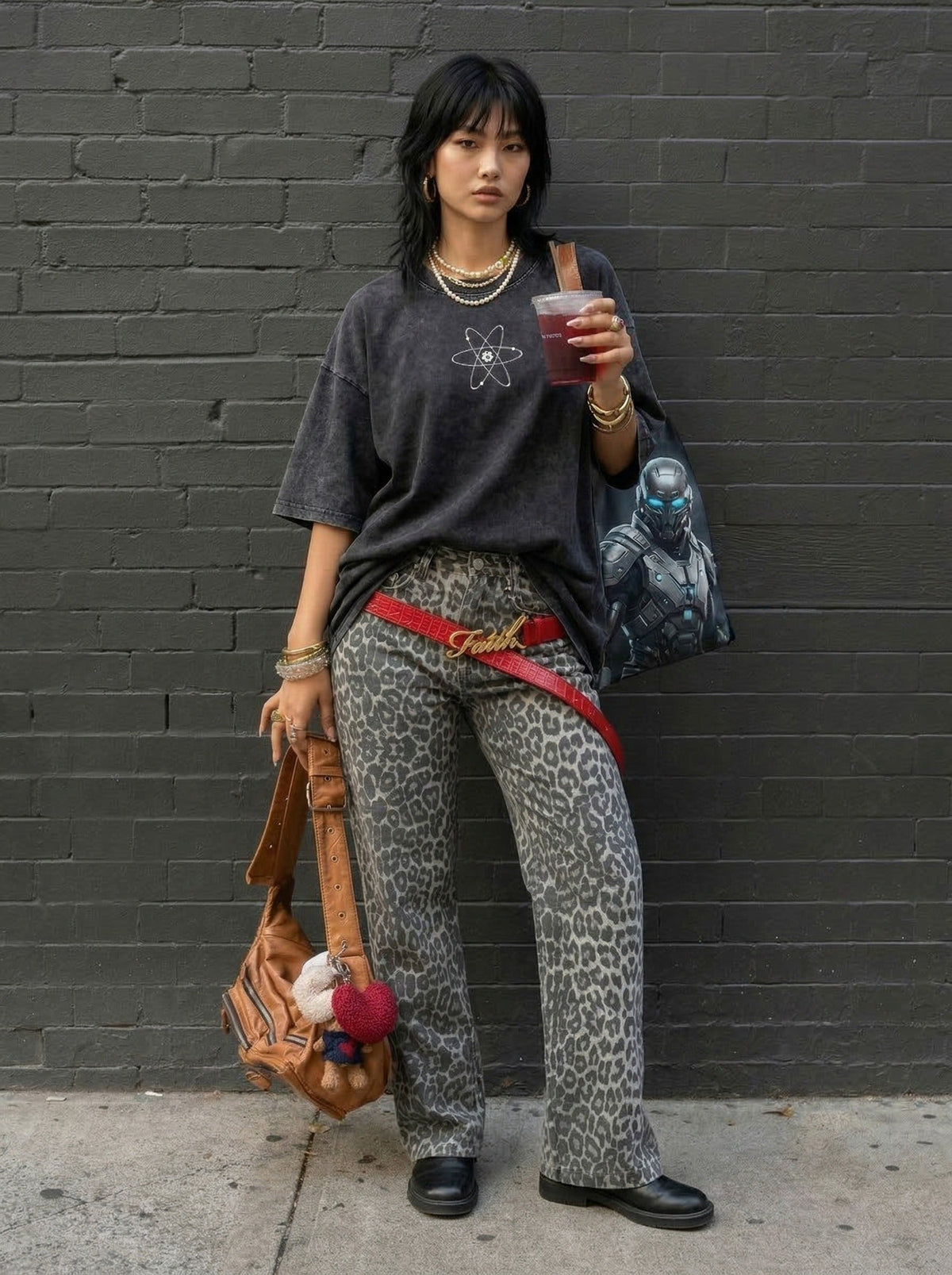 Futuristic Robot Print Oversized T-Shirt