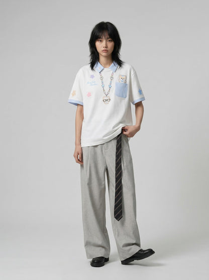 Gingham Contrast Graphic Polo Shirt