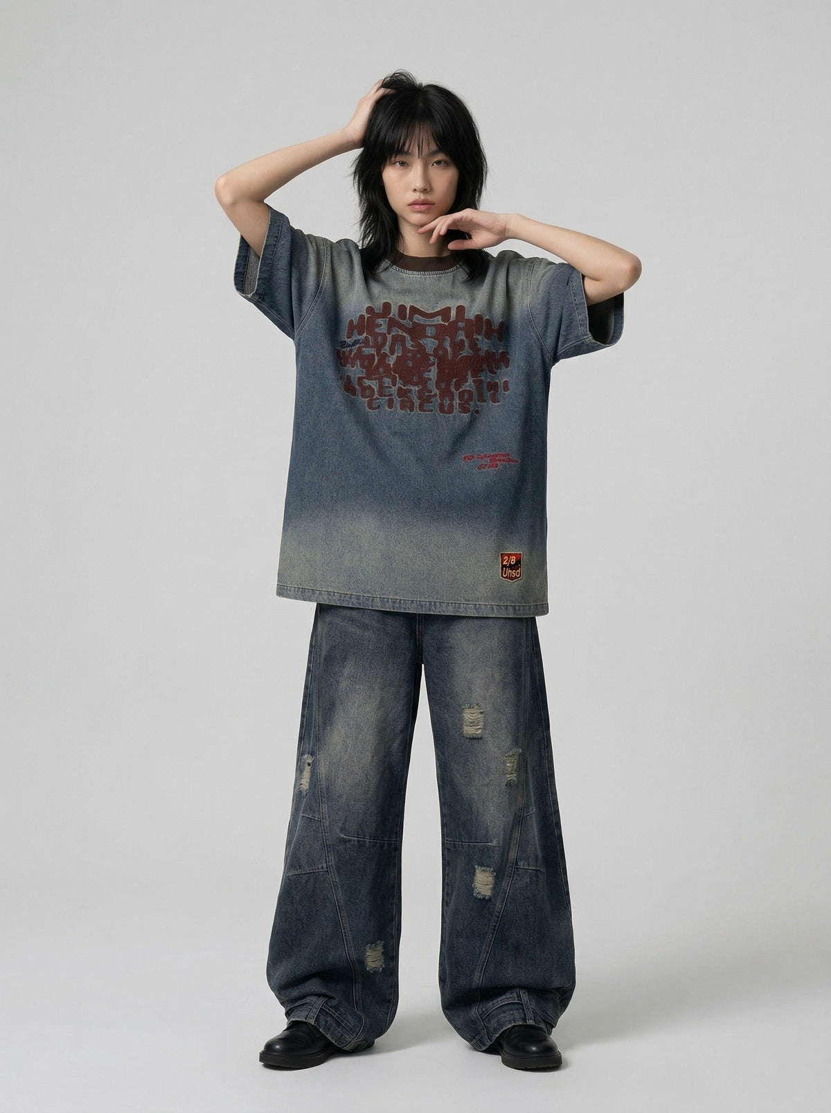 Gradient Denim Wash Oversized T-Shirt