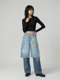 Light Blue Wide-Leg Denim Culottes