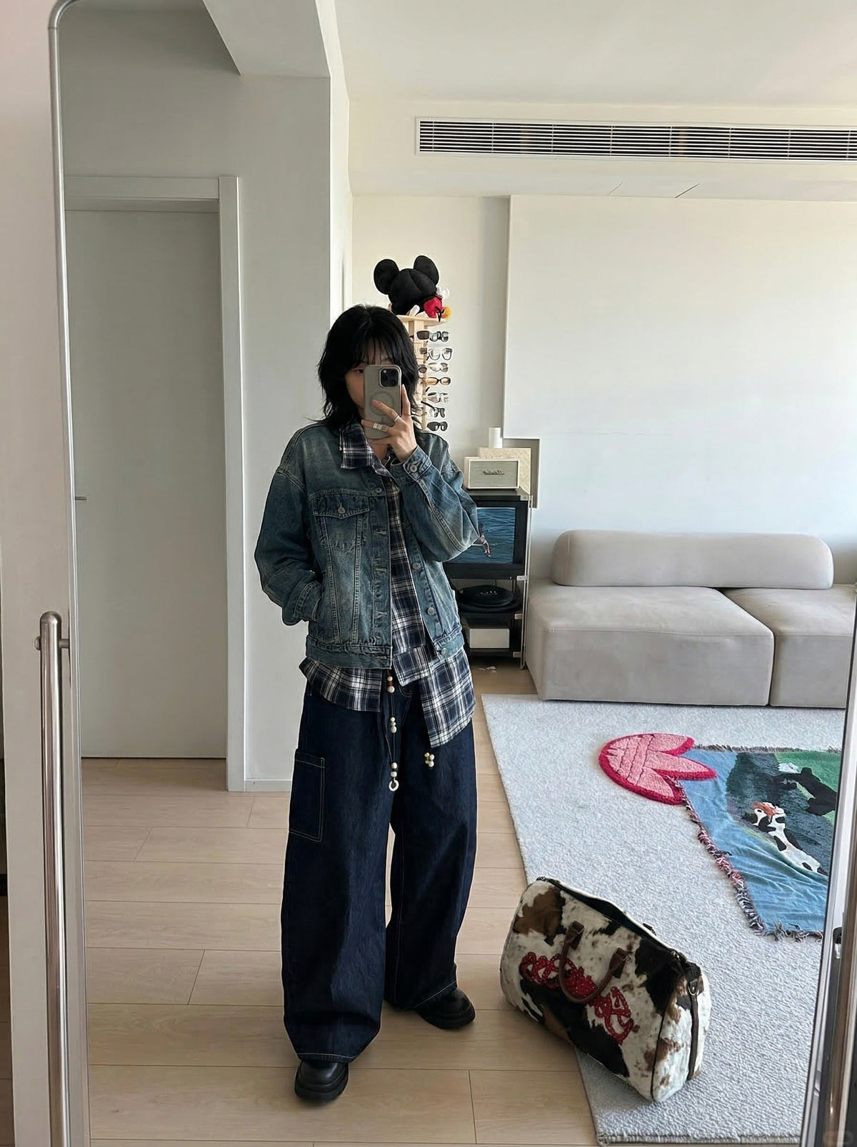 Indigo Beaded Wide-Leg Denim Pants