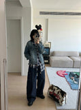 Indigo Beaded Wide-Leg Denim Pants