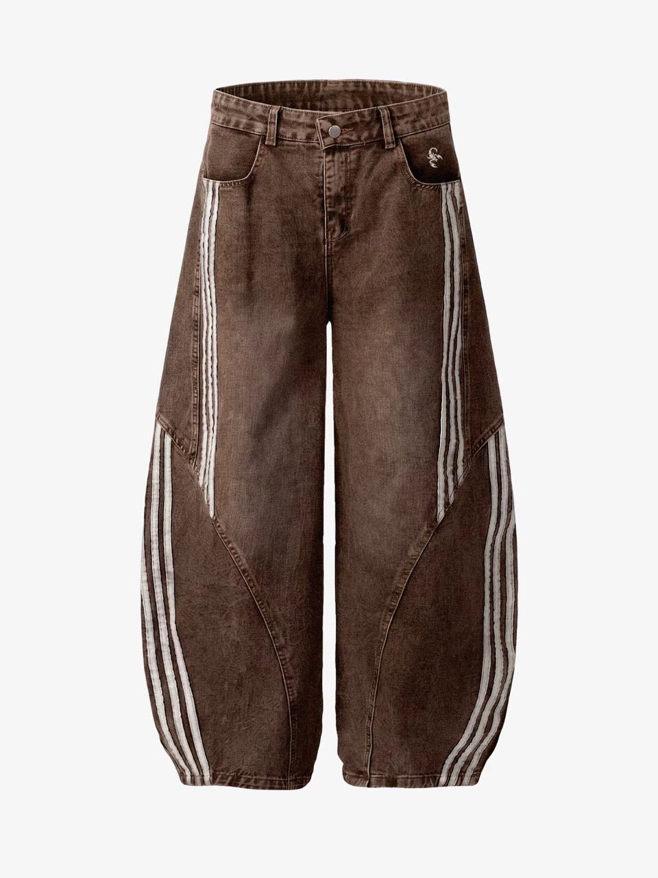Contrast Side Stripe Denim Barrel Jeans - 2504