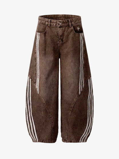 Contrast Side Stripe Denim Barrel Jeans - 2504