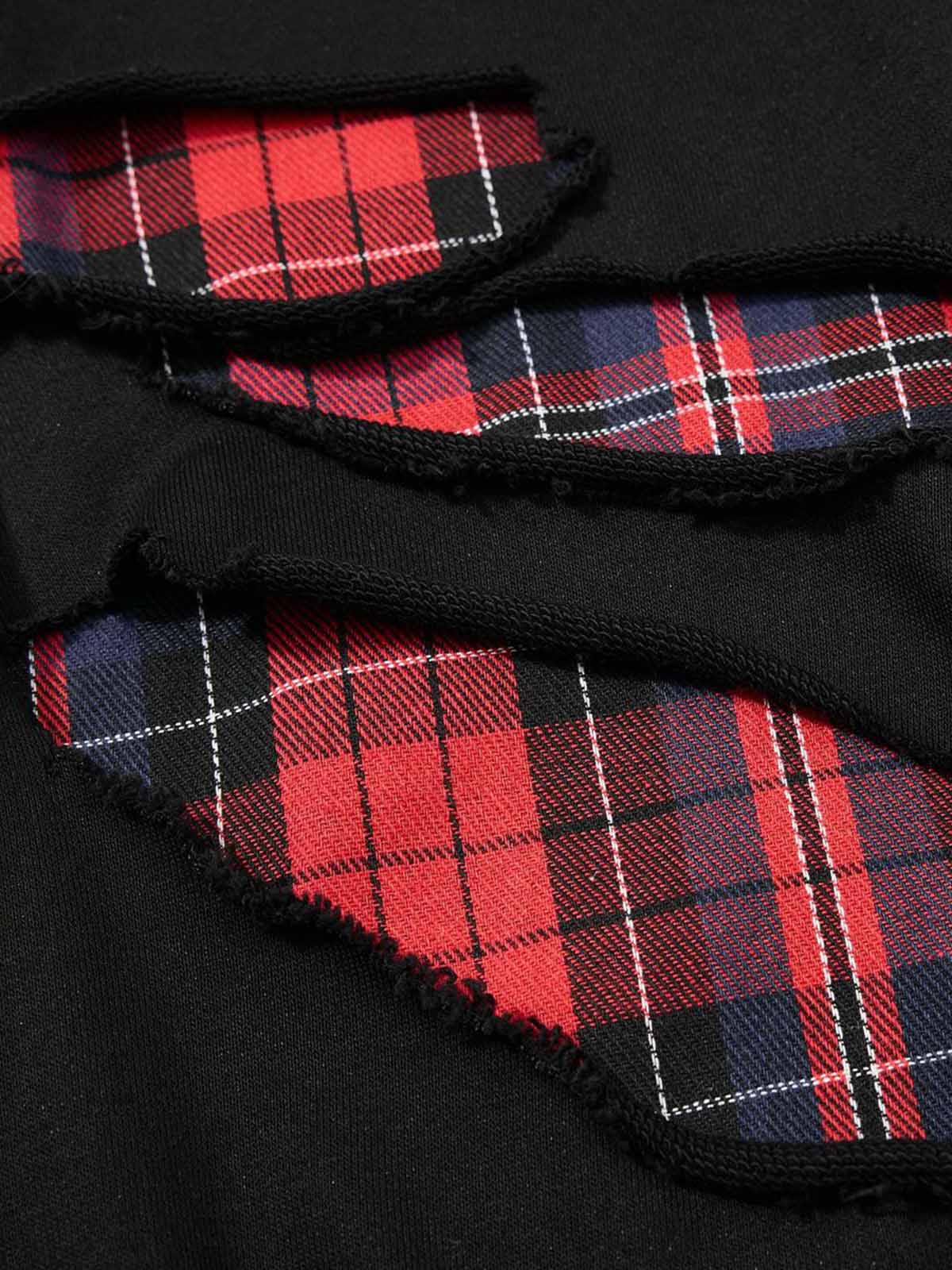 Plaid Patch Distressed Wide-Leg Sweatpants