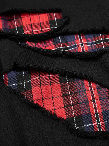Plaid Patch Distressed Wide-Leg Sweatpants