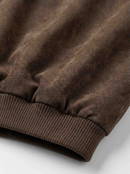 Embroidered Faux-Fur Collar Oversized Distressed Bomber Jacket; Brown / S, Brown / M, Brown / L, Brown / XL, Brown / 2XL