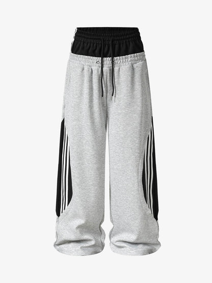 Layered Double-Waistband Wide-Leg Sweatpants; Flower Ash / S, Flower Ash / M, Flower Ash / L, Flower Ash / XL, Flower Ash / 2XL