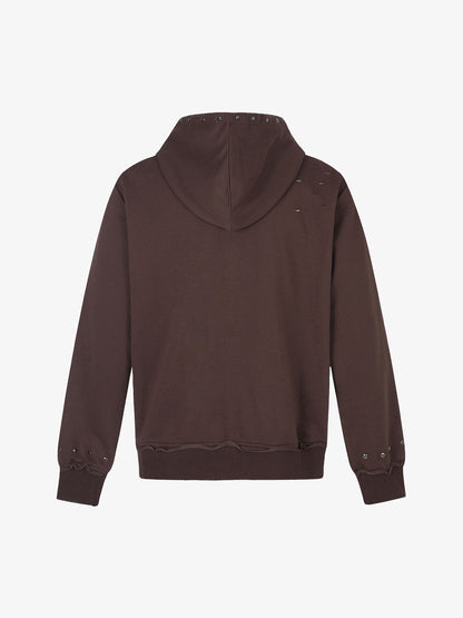 Studded Zip-Up Hooded Punk Sweatshirt Jacket; Coffee / S, Coffee / M, Coffee / L, Coffee / XL