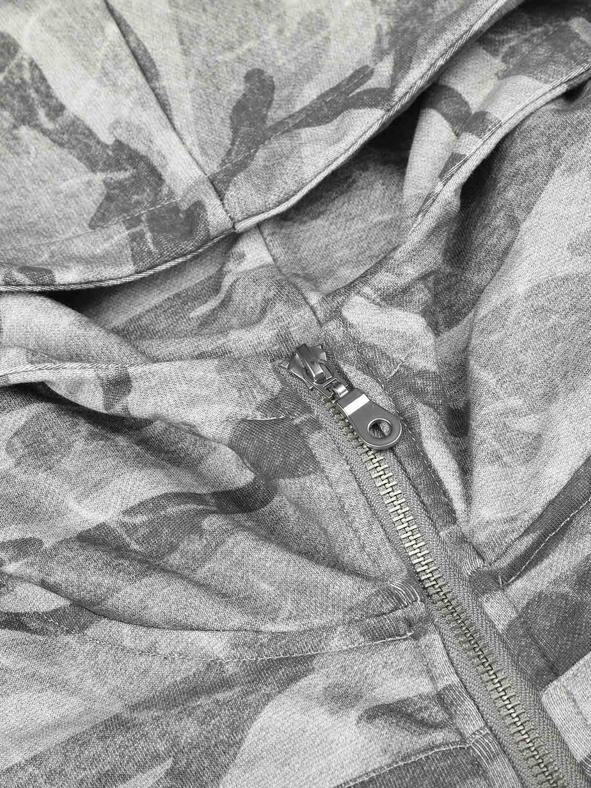 Studded Camo Hooded Sweatshirt Jacket; Light Grey / S, Light Grey / M, Light Grey / L, Light Grey / XL
