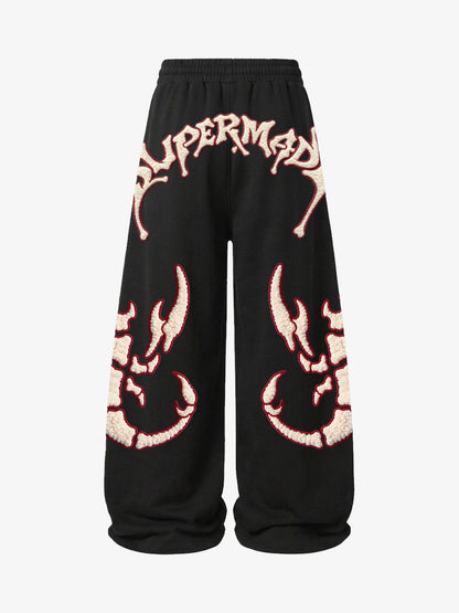 Scorpion Skeleton Terry Embroidered Wide-Leg Sweatpants; Black / S, Black / M, Black / L, Black / XL, Black / 2XL