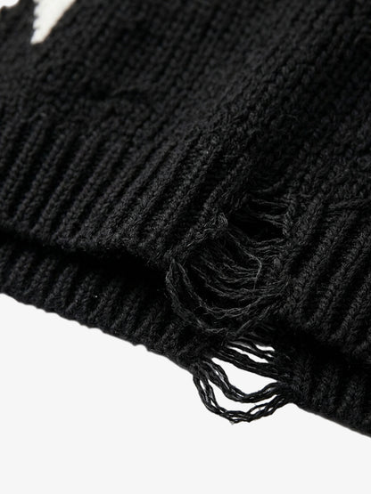 Salt Bones Skull Graphic Knit Sweater; Basic Black / S, Basic Black / M, Basic Black / L, Basic Black / XL, Basic Black / 2XL