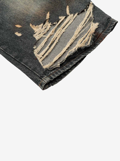 Distressed Ripped Detail Baggy Jeans; Blue / S, Blue / M, Blue / L
