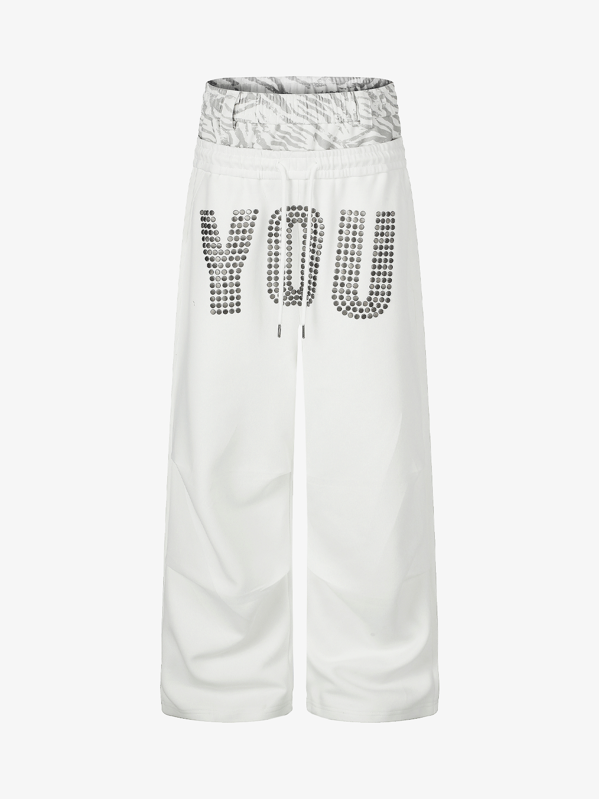 Double-Waist "YOU" Graphic Sweatpants; White / S, White / M, White / L, White / XL