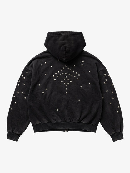 Metallic Studded Boxy Fit Zip-Up Hoodie