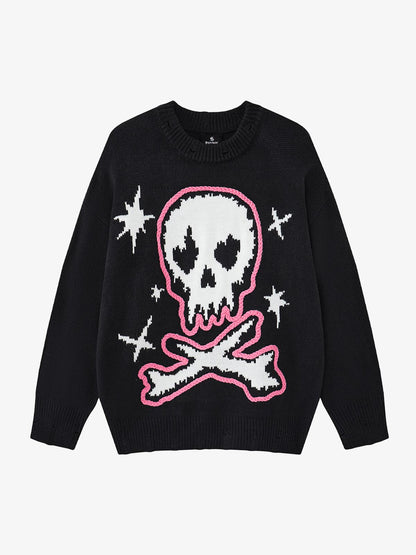 Skull Skeleton Graphic Knit Sweater; Black / S, Black / M, Black / L, Black / XL