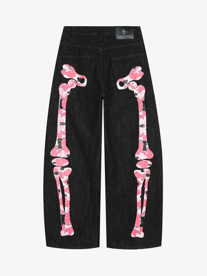 Camo Skeleton Print Baggy Jeans
