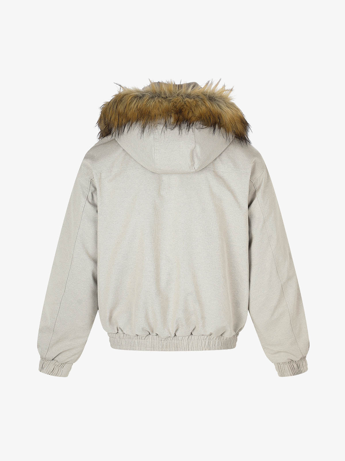 Deconstructed Layered Hooded Faux-Fur Collar Puffer Jacket; Beige / S, Beige / M, Beige / L, Beige / XL