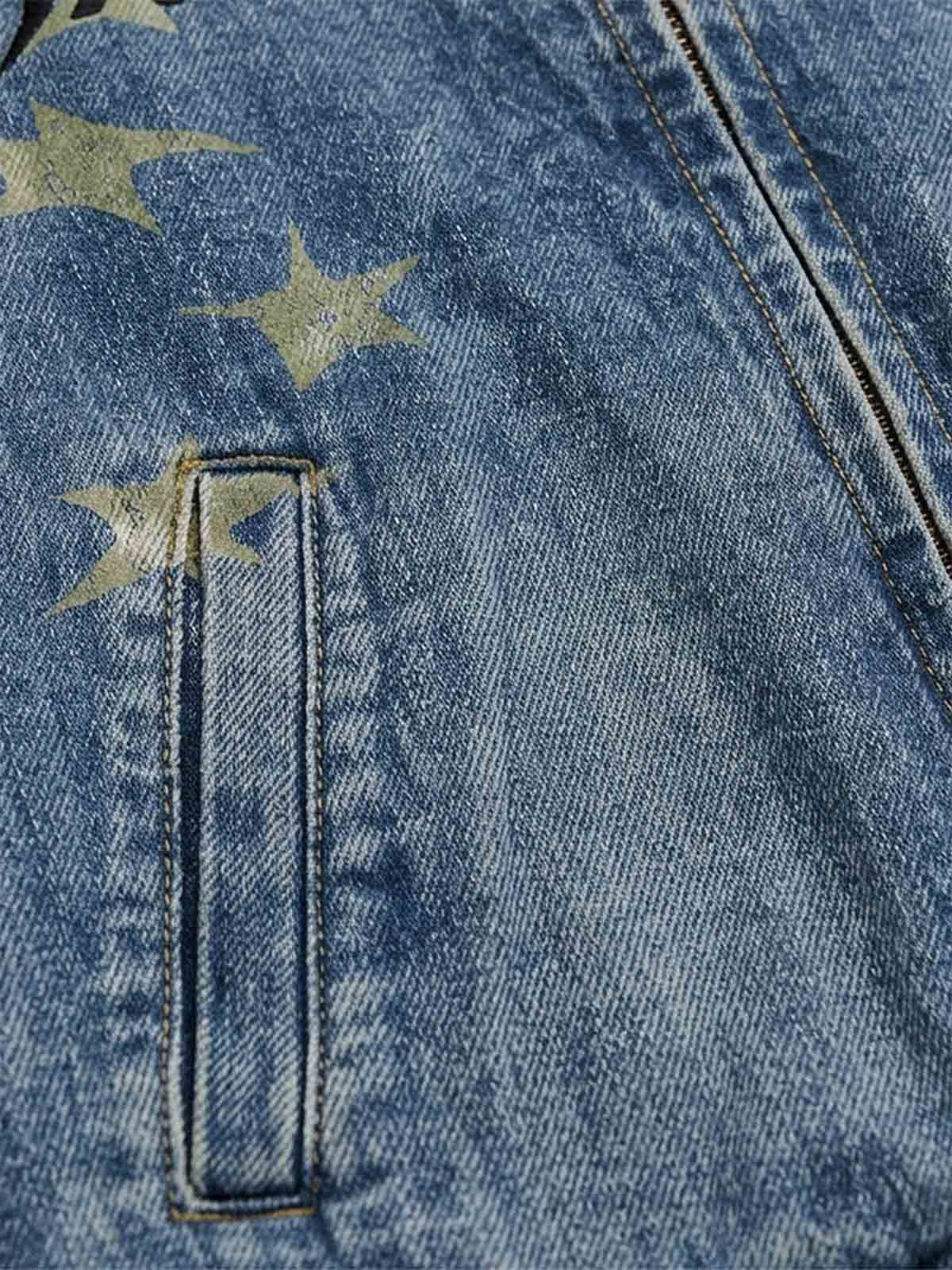 Anchor Club Star Graphic Washed Denim Jacket; Washed Denim Blue / S, Washed Denim Blue / M, Washed Denim Blue / L, Washed Denim Blue / XL, Washed Denim Blue / 2XL