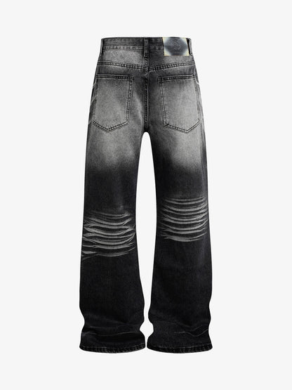 Distressed Washed Jeans; Black / M, Black / L, Black / XL, Black / 2XL