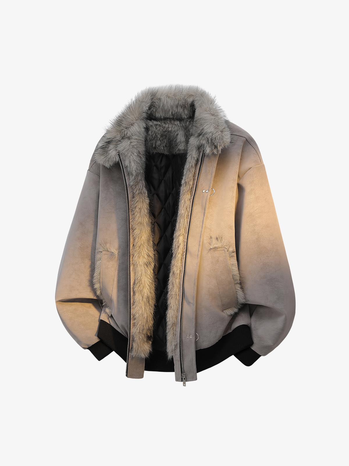 Faux-Fur Collar Padded Jacket; Gray / M, Gray / L, Gray / XL, Gray / 2XL