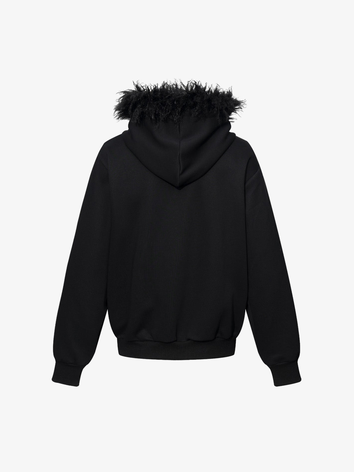 Studded Hooded Faux-Fur Collar Coat; Black / S, Black / M, Black / L, Black / XL