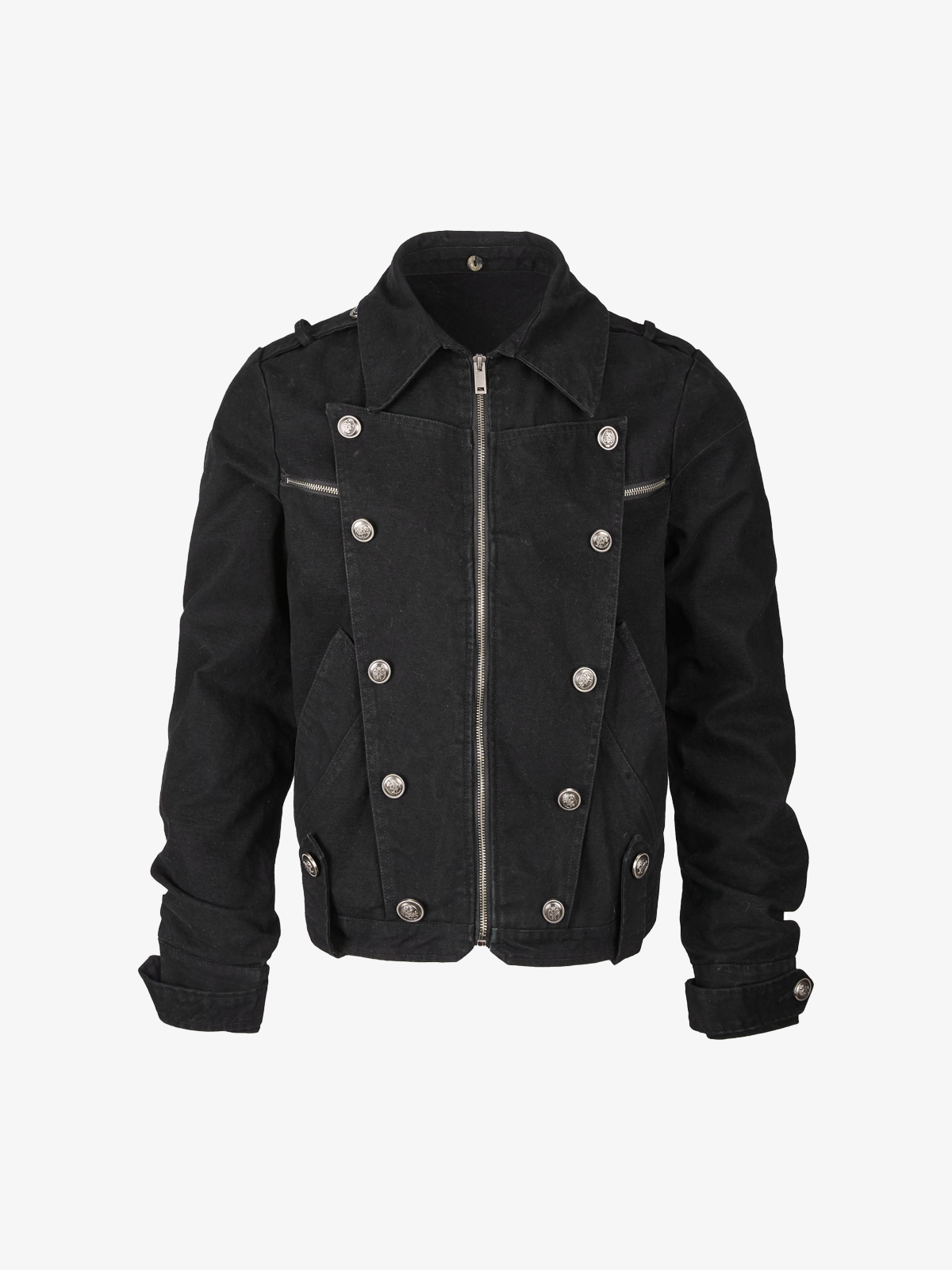 Detachable Striped-Hood Crop Jacket; Black / M, Black / L, Black / XL, Black / 2XL