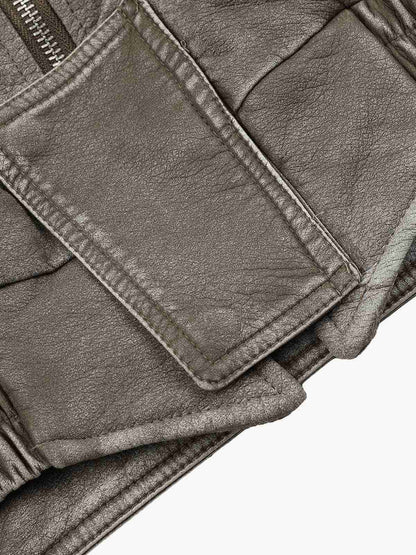 Washed High-Collar Multi-Zip Bomber Coat