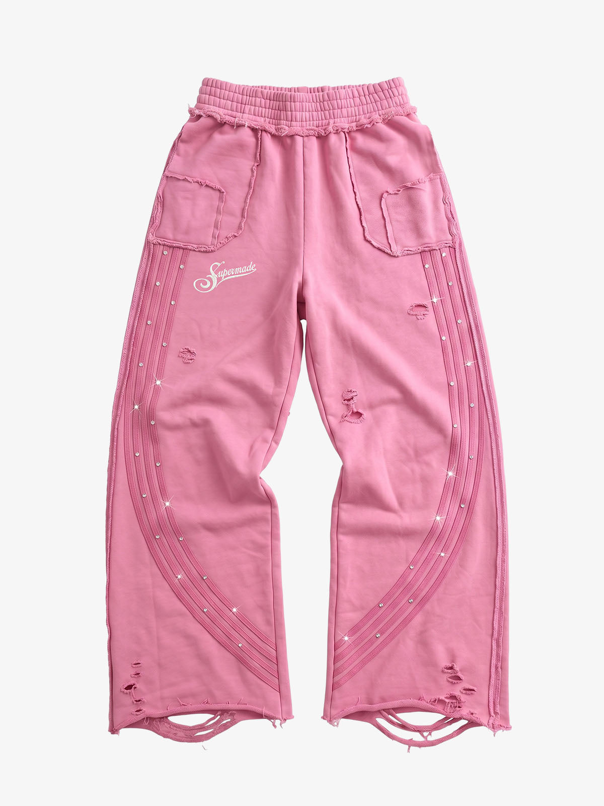 Asymmetrical Logo Embroidered Pants; Pink / S, Pink / M, Pink / L, Pink / XL, Pink / 2XL