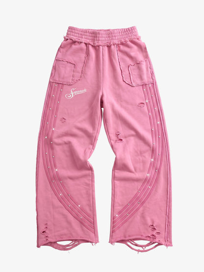 Asymmetrical Logo Embroidered Pants; Pink / S, Pink / M, Pink / L, Pink / XL, Pink / 2XL