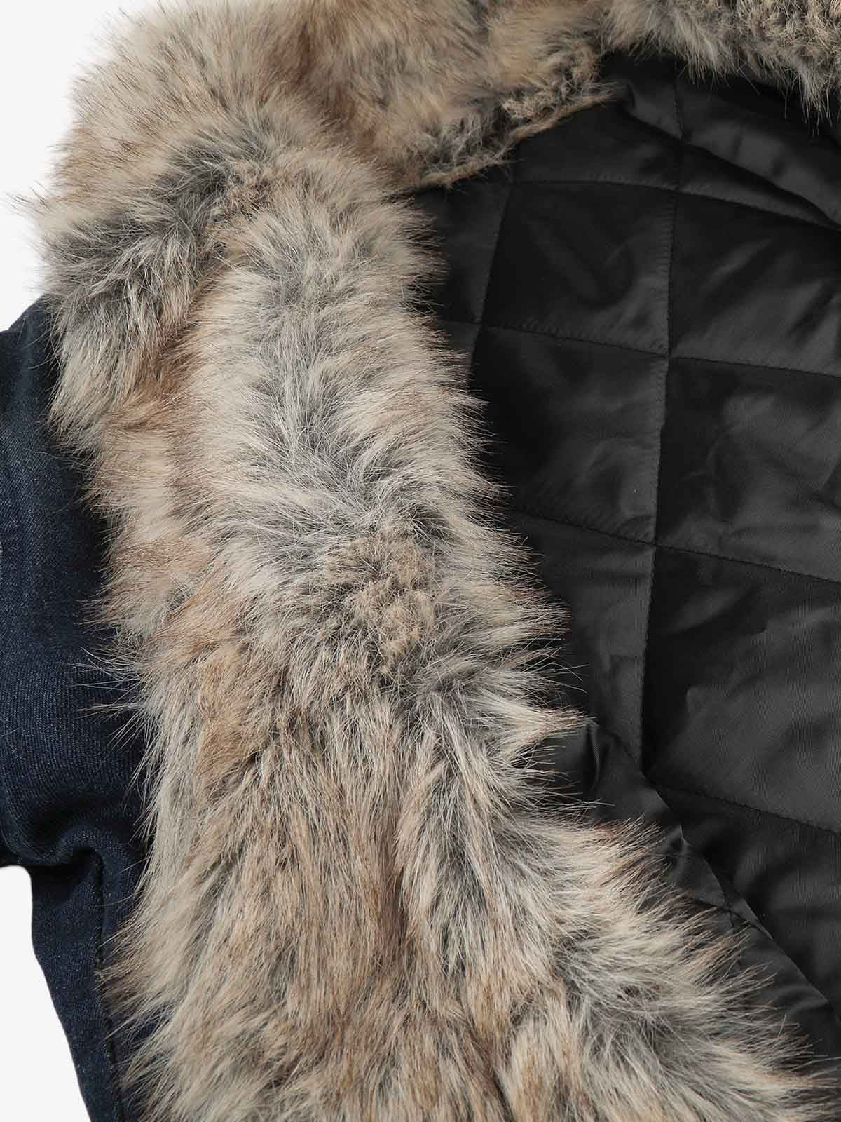 Faux-Fur Collar Multi-Button Quilted Coat; Blue / S, Blue / M, Blue / L, Blue / XL