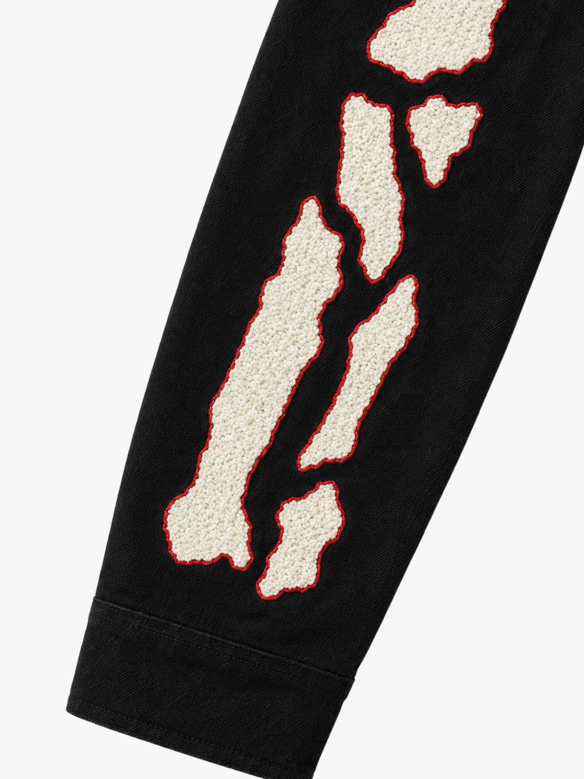 Skull Terry Embroidered Distressed Cropped Work Jacket; Black / S, Black / M, Black / L, Black / XL, Black / 2XL