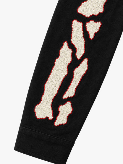 Skull Terry Embroidered Distressed Cropped Work Jacket; Black / S, Black / M, Black / L, Black / XL, Black / 2XL