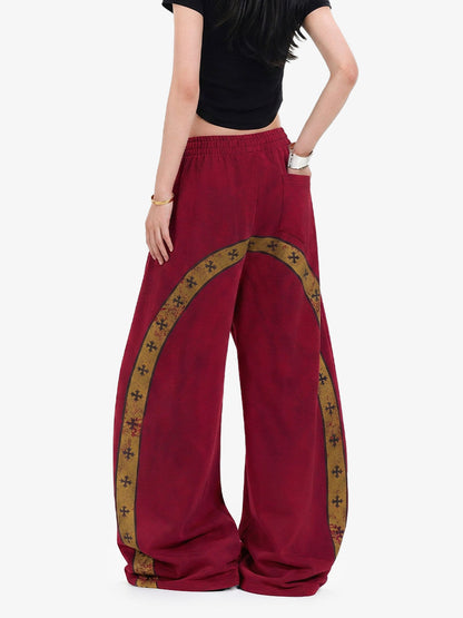 Crest Graphic Wide-Leg Sweatpants; Red / S, Red / M, Red / L, Red / XL